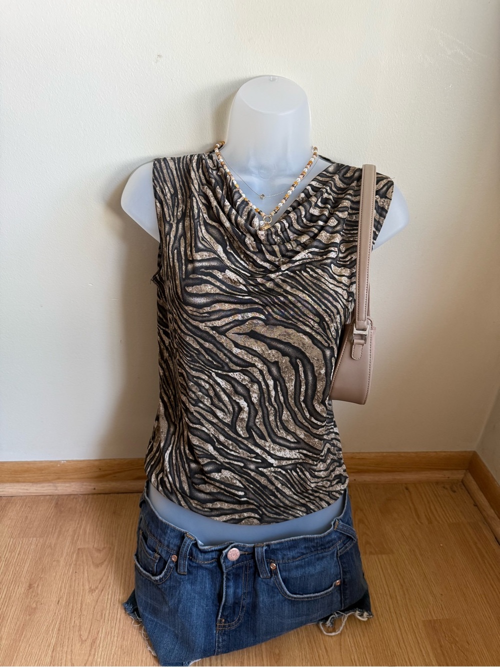 Vintage 2000s Scene 1 Zebra Cowl Neck Top Medium